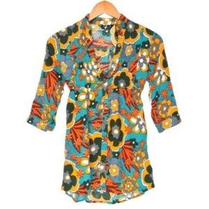 Chance R‎ Women Boho Floral Shirt Blouse S Colorful